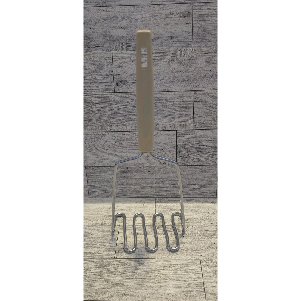 Vintage Long-Shaft ANDROCK Potato Masher Kitchen Utensil White‎ Handle